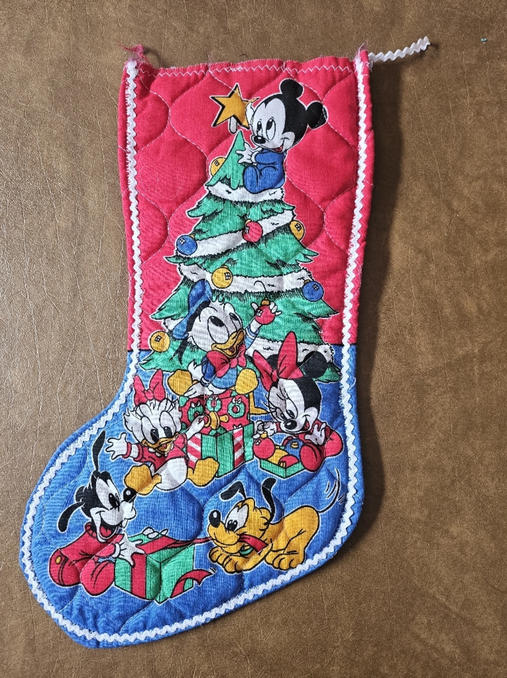 Disney Vintage Mickey & Friends Quilted Christmas Stocking - Red Blue